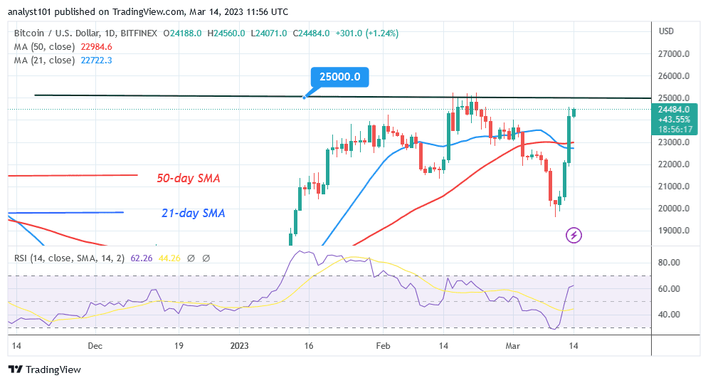 Bitcoin Price Prediction for Today, March 14: BTC Price Is Recovering as It Approaches the $25K Mark