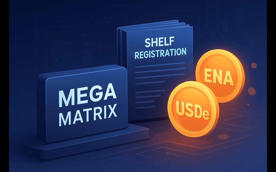Mega Matrix filed a $2B SEC shelf registration to build exposure to Ethena’s ENA token, highlighting the rise of digital asset treasury strategies and the growing role of synthetic stablecoins like USDe.