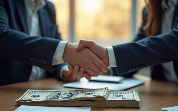 Illustration of Business People Closing a Deal