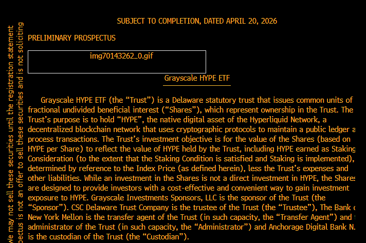 Grayscale Amends Hyperliquid ETF Filing, Replaces Coinbase With Anchorage as Custodian
