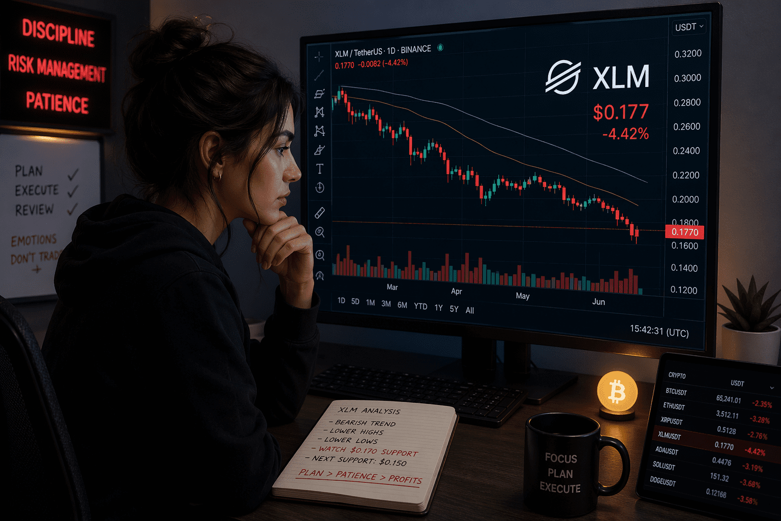 A trader analyzing XLM
