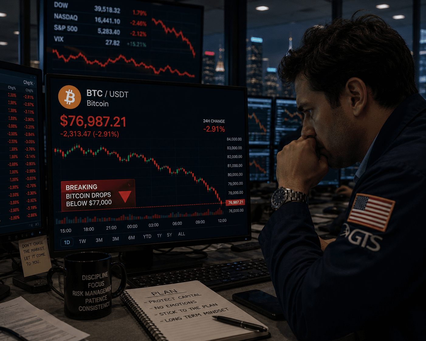 Bitcoin drops below $77k