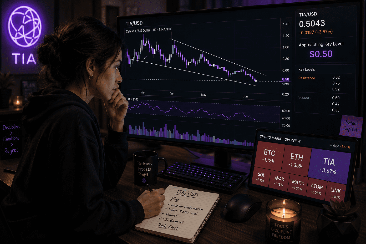 A trader analyzing the TIA/USD bullish structure
