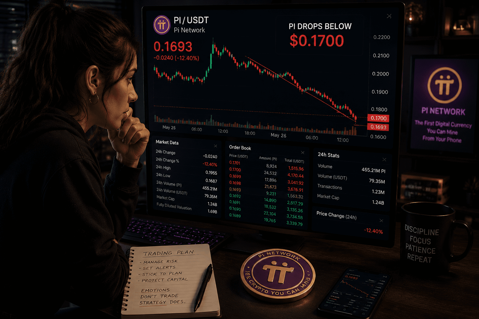 PI drops below the $0.1700 level.