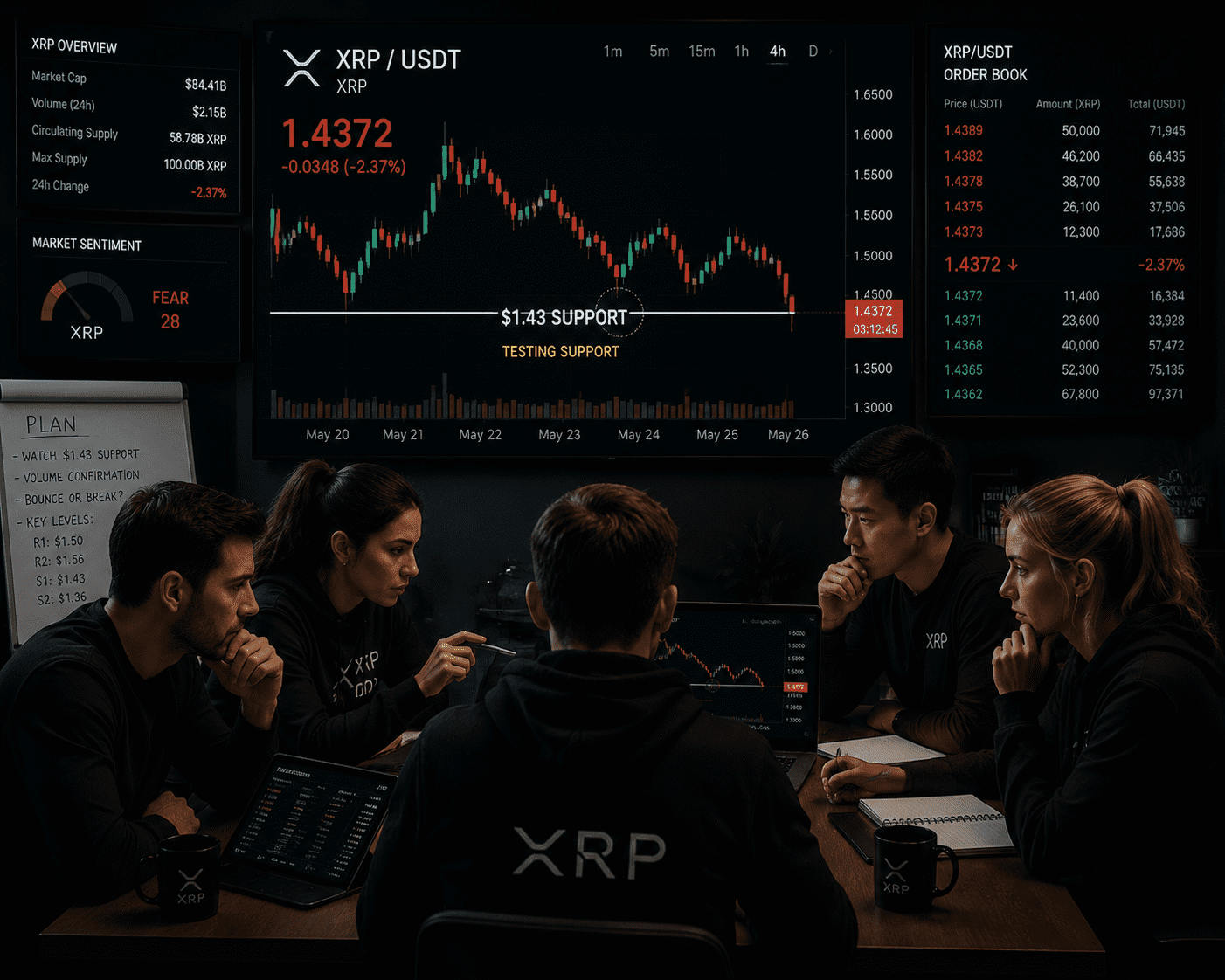 Traders observing as XRP declines towards $1.43