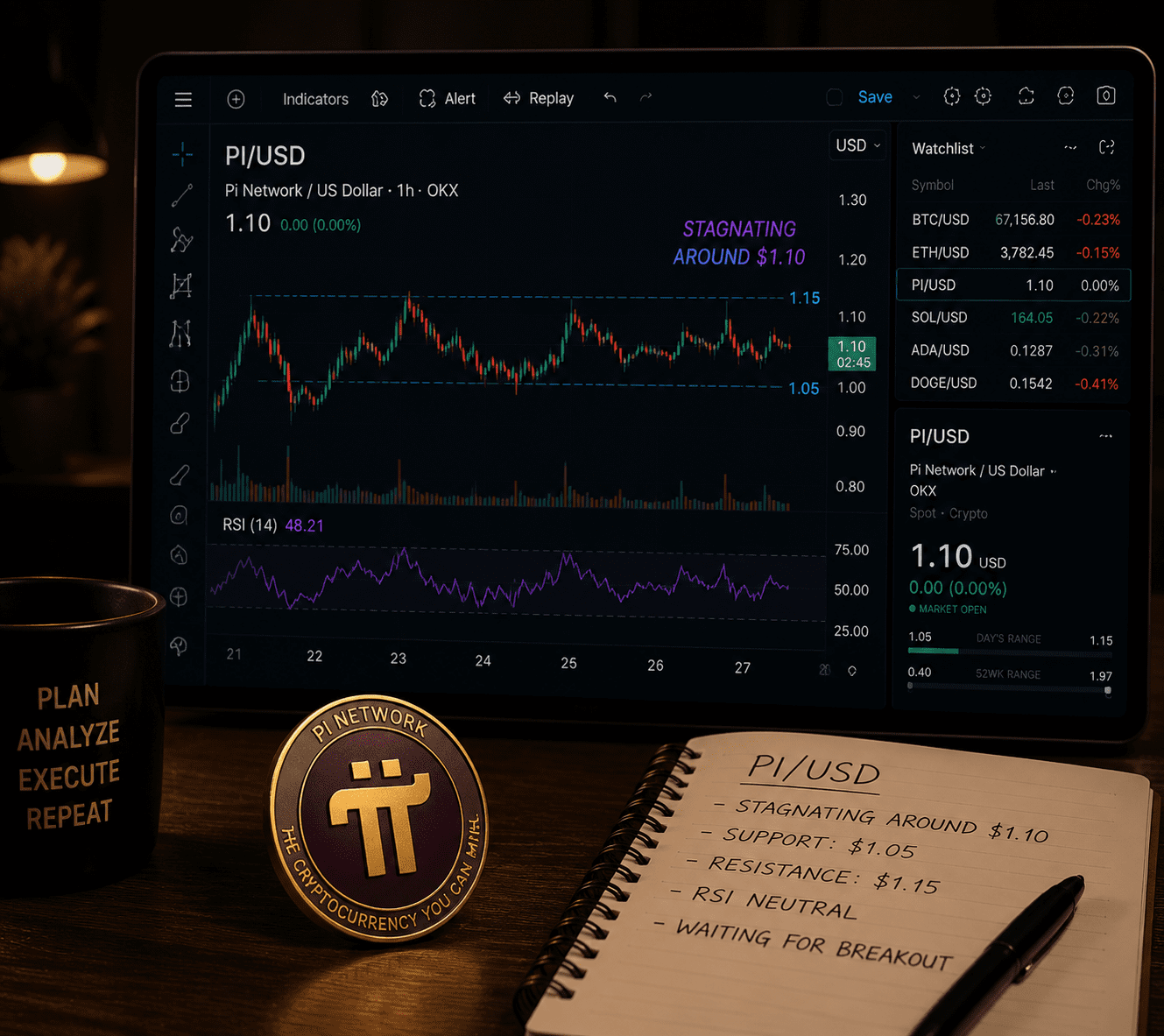 The PI token consolidating around $0.125.