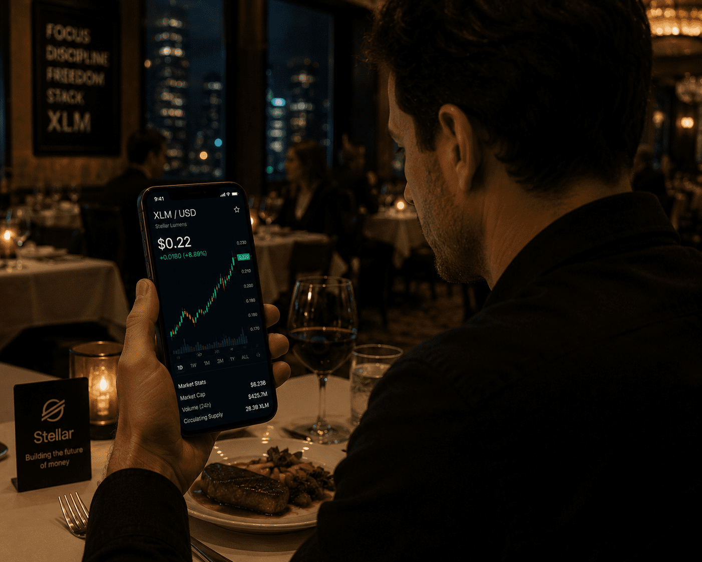 Analyzing Stellar chart on his phone